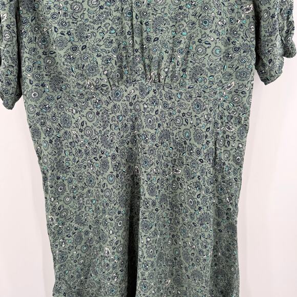 LOFT PETITES ANN TAYLOR Dress Size 8 Petite Green Paisley Print Short Sleeve - Picture 10 of 15